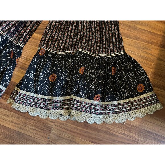 Boho Floral Print Wide Leg Bell Bottom Pants XL Festival Hippie Indie Gypsy Retr - Picture 10 of 12